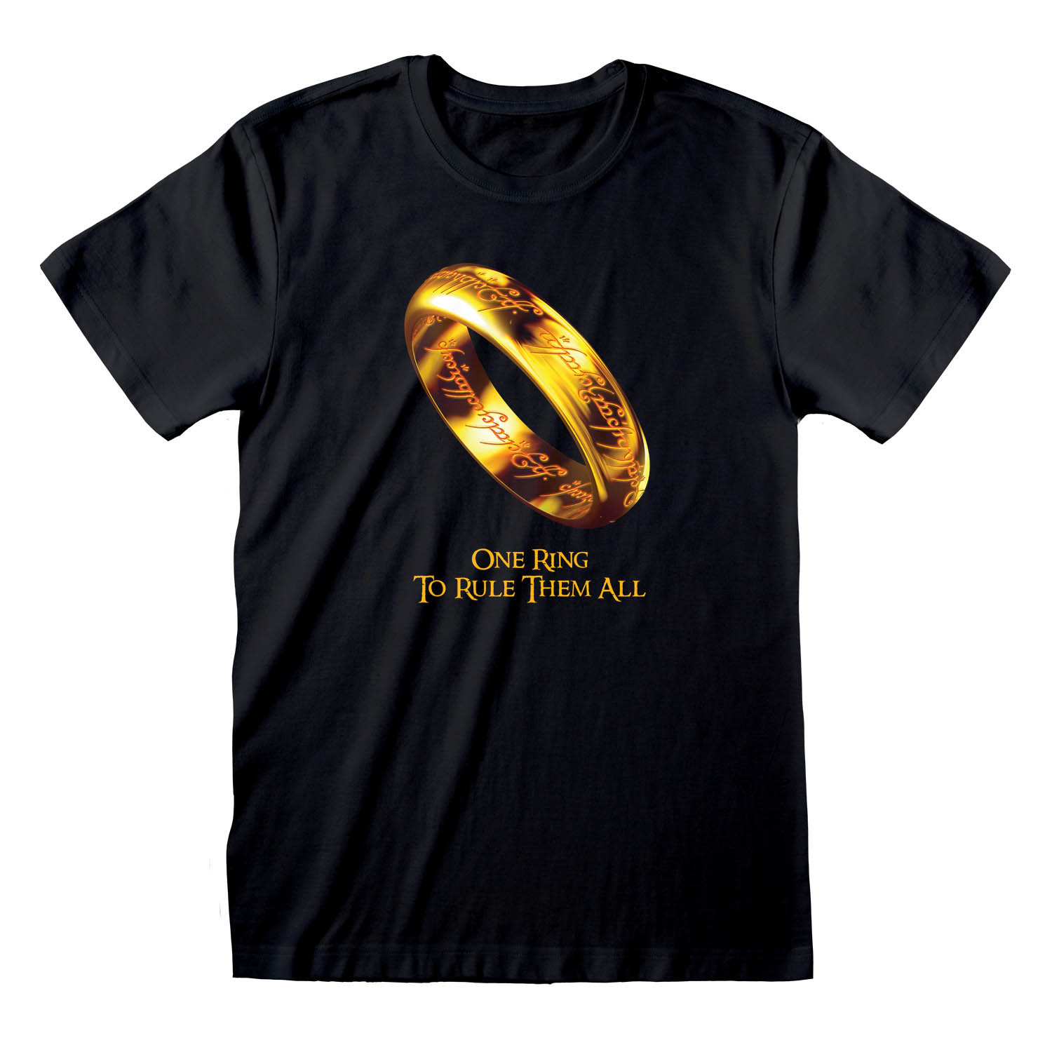 Schwarzes Herr der Ringe T-Shirt mit dem originalen englischen Aufdruck One Ring.