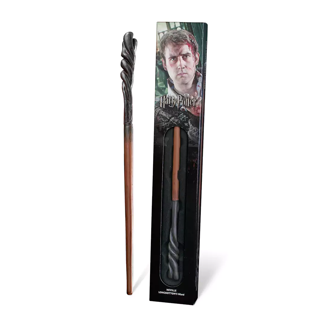 Dunkelbrauner Zauberstab von Neville Longbottom (Harry Potter) mit einem dicken, in sich gedrehten Griff.