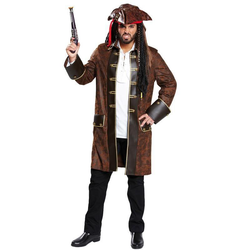 Edler Herren-Piratenmantel mit authentischen Knöpfen und Verzierungen für einen realistischen Kapitän-Look.