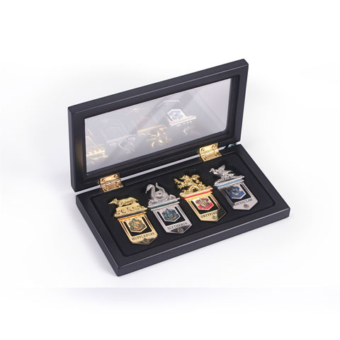 Set aus 4 Hogwarts Lesezeichen mit den Wappen der Häuser Gryffindor, Slytherin, Ravenclaw und Hufflepuff
