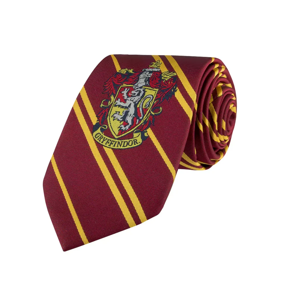 Harry Potter Krawatte in den Farben Rot und Gold mit dem Gryffindor-Wappen.