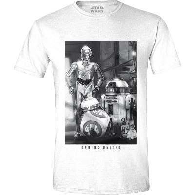 Weißes Star Wars T-Shirt mit den Droiden R2-D2, C-3PO und BB-8