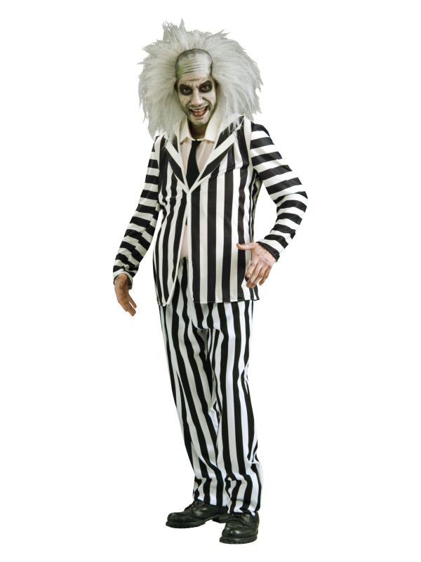 Beetlejuice Kostüm für Herren – schwarz-weiß gestreifter Anzug für Halloween, Karneval und Mottopartys.