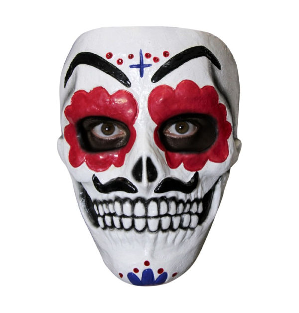 Detailreich verzierte Day of the Dead Maske im La Catrina Stil mit bunten floralen Mustern