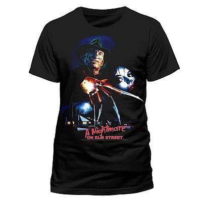 Schwarzes T-Shirt mit einem Aufdruck von Freddy Krueger aus dem Film A Nightmare on Elm Street.