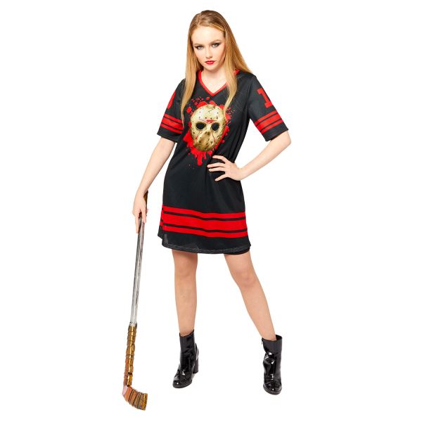 Jason Voorhees Halloween-Kostüm für Damen, bestehend aus einem Kleid und der ikonischen Eishockeymaske