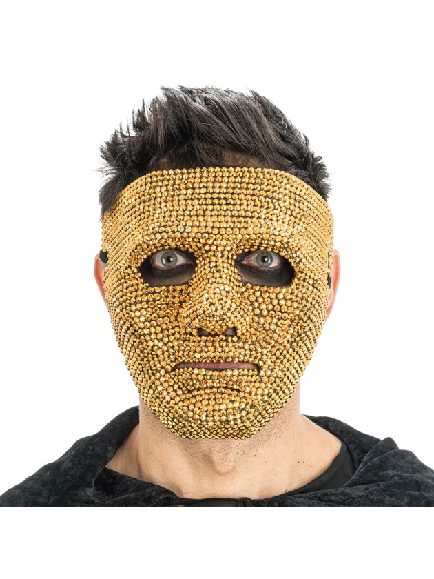 Elegante Maske mit goldenen Strasssteinen für Karneval und Halloween