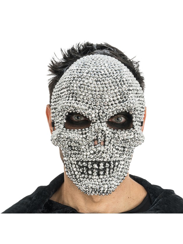 Silberne Totenkopf-Maske mit Strasssteinen für Halloween in Berlin