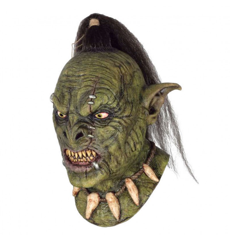 Detaillierte Ork-Vollmaske aus Latex für LARP, Fantasy-Rollenspiel und Halloween
