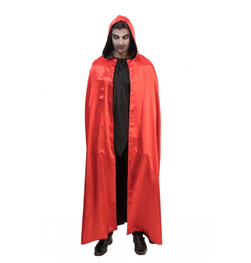 Rot schwarzer Wendeumhang mit Kapuze für Halloween Kostüme 150cm