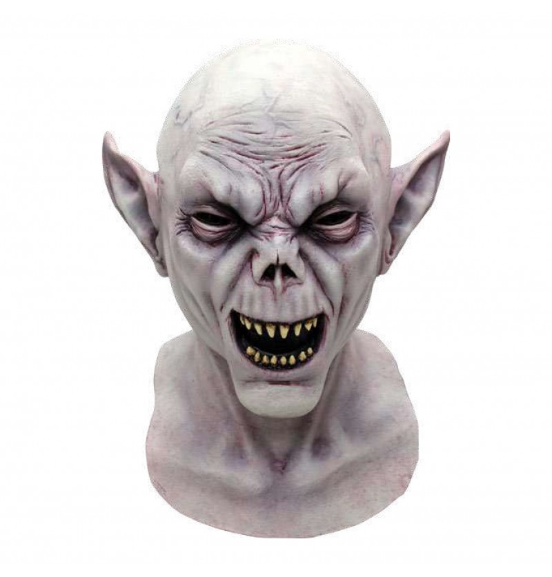 Detaillierte Latex-Vampirmaske mit grimmigem Gesichtsausdruck und Reißzähnen für Halloween – erhältlich bei ClothingLand in Berlin