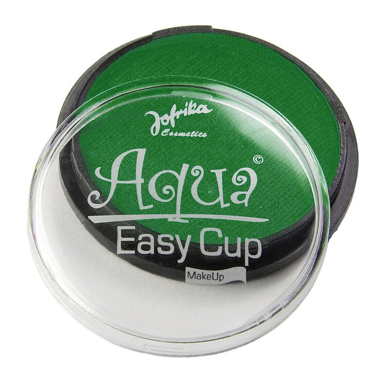 Ein rundes Döschen mit grüner  Wasserschminke: Aqua Easy Cup Rot von Jofrika Cosmetics.