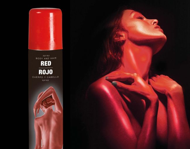 Dose mit rotem Body-Spray für farbige Akzente und Body-Art-Effekte auf der Haut bei Kostümen, Halloween und Mottopartys