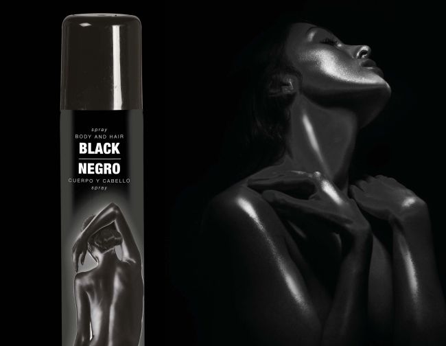 Dose mit schwarzem Body-Spray für farbige Akzente und Body-Art-Effekte auf der Haut bei Kostümen, Halloween und Mottopartys