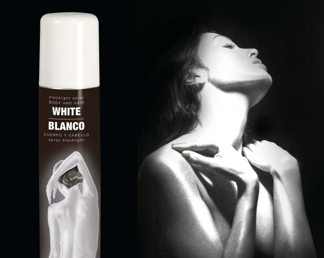 Dose mit weißem Body-Spray für farbige Akzente und Body-Art-Effekte auf der Haut bei Kostümen, Halloween und Mottopartys