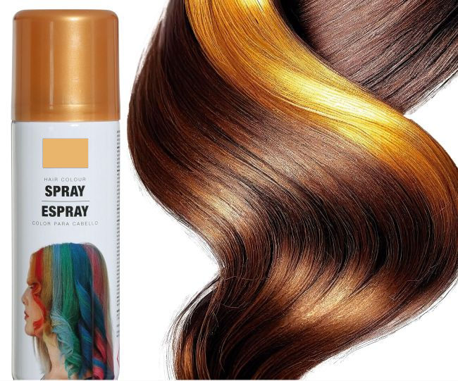Dose mit goldenem Farb-Haarspray von für temporäre Farbänderungen und rote Strähnen färben bei Kostümen, Karneval und Halloween.