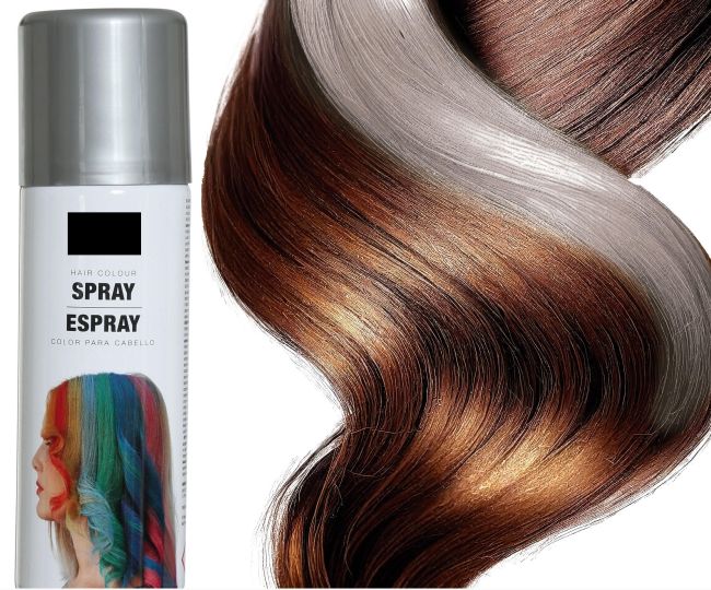 Dose mit grauem Farb-Haarspray von für temporäre Farbänderungen und rote Strähnen färben bei Kostümen, Karneval und Halloween.