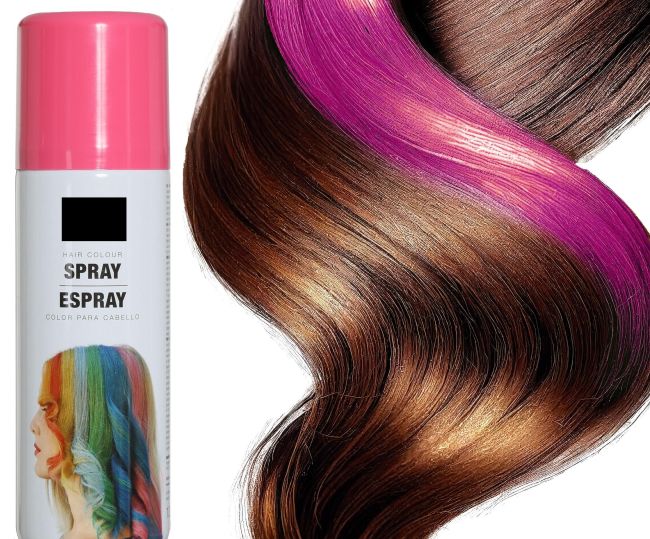 Dose mit rosa Farb-Haarspray von für temporäre Farbänderungen und rote Strähnen färben bei Kostümen, Karneval und Halloween.