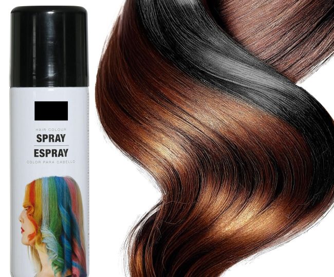 Dose mit schwarzem Farb-Haarspray von für temporäre Farbänderungen und rote Strähnen färben bei Kostümen, Karneval und Halloween.