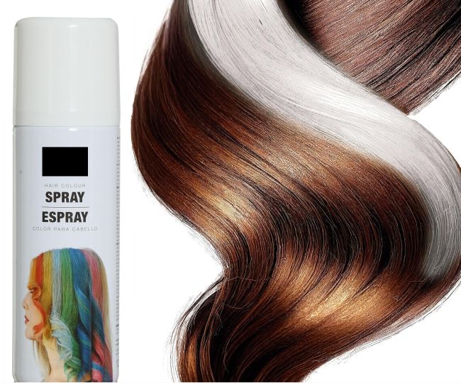 Dose mit weißem Farb-Haarspray von für temporäre Farbänderungen und rote Strähnen färben bei Kostümen, Karneval und Halloween.