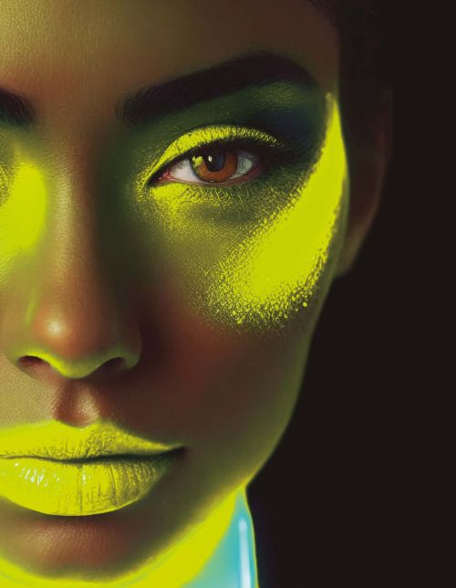 Gelbe Neonschminke und Neon Make-up im Kostümladen in Berlin
