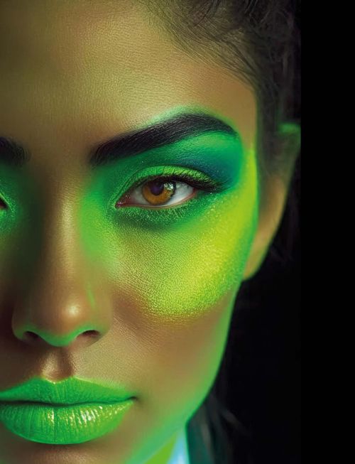Grüne Neonschminke und Neon Make-up im Kostümladen in Berlin