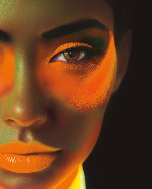 Orange Neonschminke und Neon Make-up im Kostümladen in Berlin