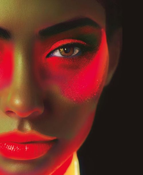 Rote Neonschminke und Neon Make-up im Kostümladen in Berlin