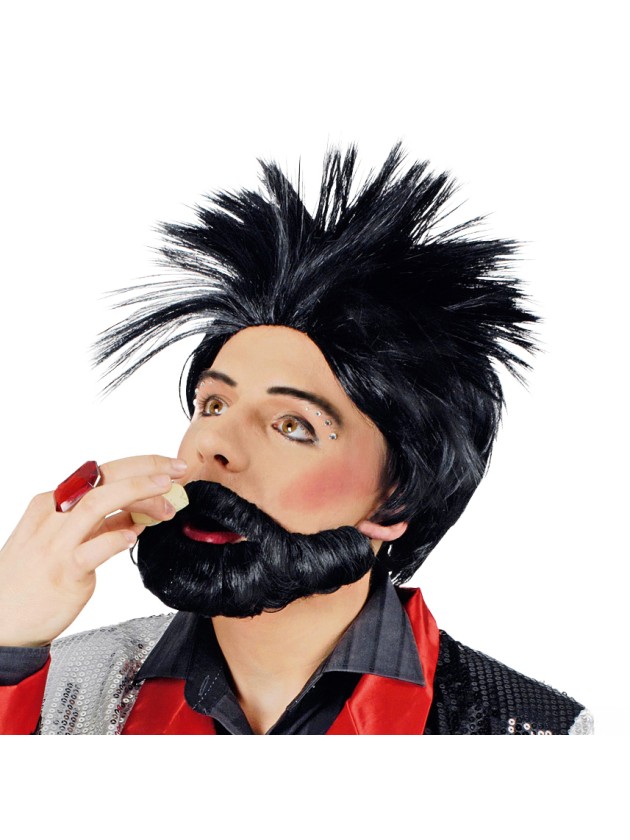 "Schwarze Perücke Modell Harald mit Bart.