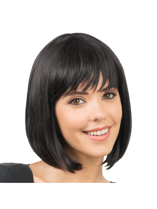 Kurze, schwarze Bob-Perücke (30 cm) aus einem Berliner Kostümladen.