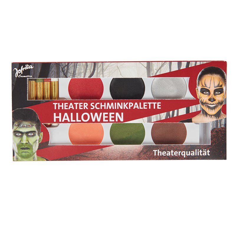 Theater-Schminkpalette mit verschiedenen Farben für Halloween.