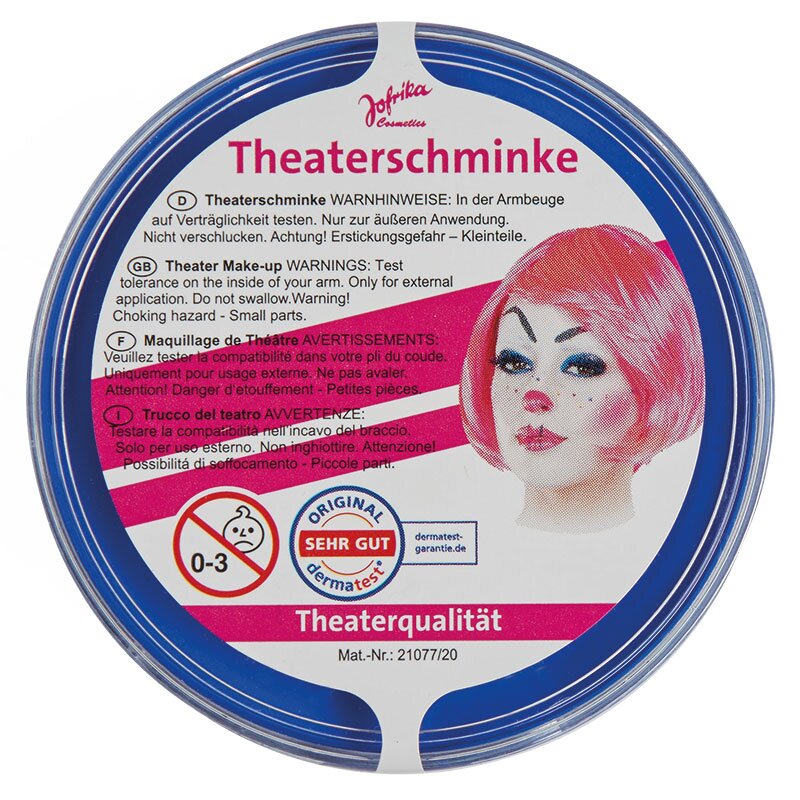 Hochwertige  Theaterschminke blau in einer Dose, ideal für Fasching oder Halloween zu kaufen.