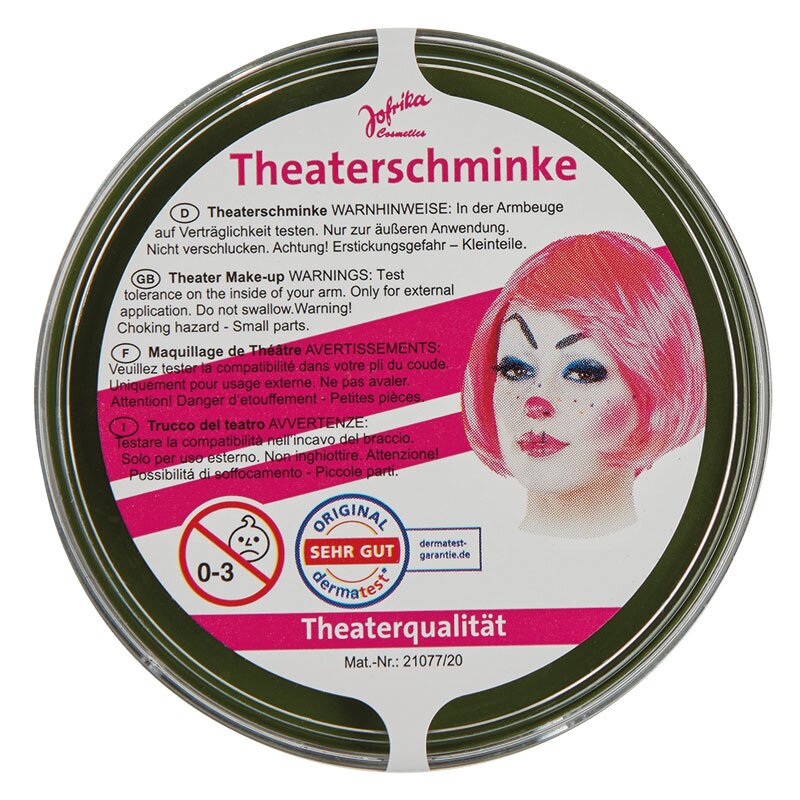 Hochwertige  Theaterschminke grün in einer Dose, ideal für Fasching oder Halloween zu kaufen.