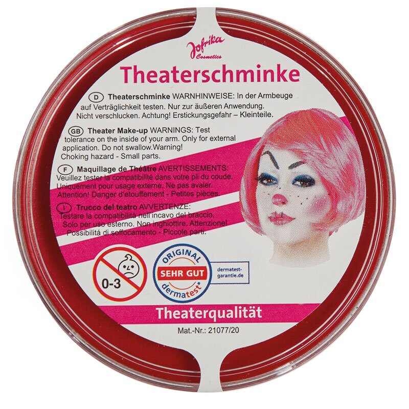 Hochwertige  Theaterschminke rot in einer Dose, ideal für Fasching oder Halloween zu kaufen im Halloween Shop Berlin.