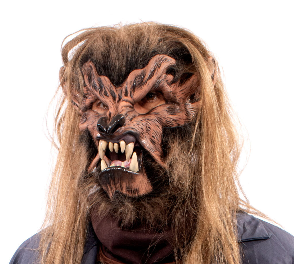 Braune Werwolf-Latexmaske bei Clothingland Kostüme- und Masken in Berlin.