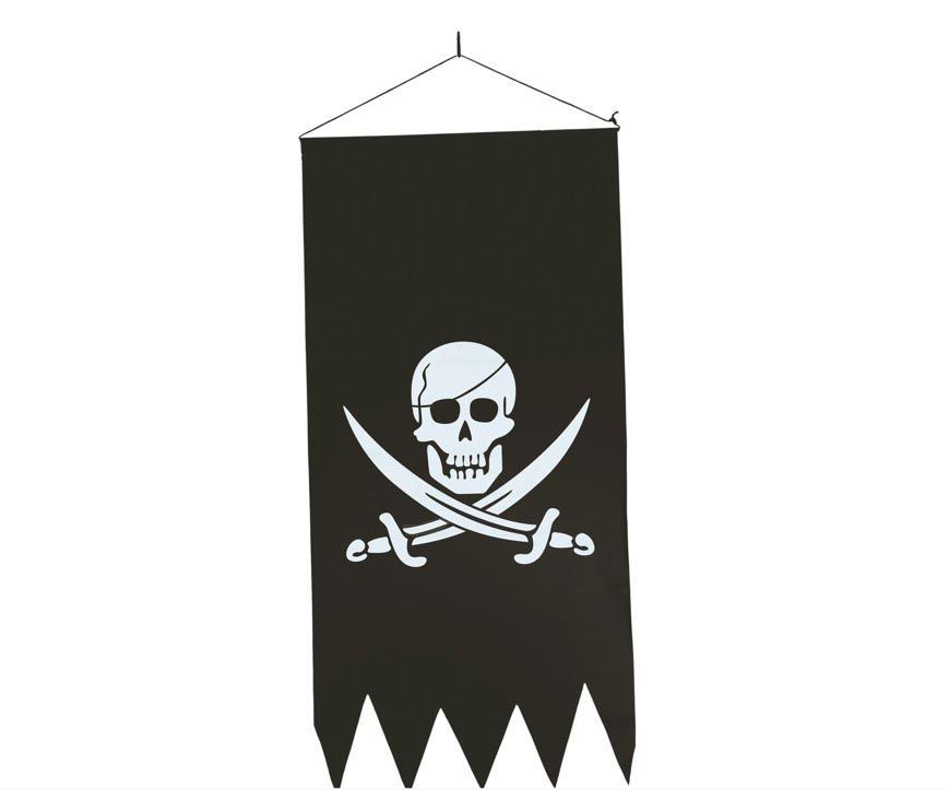 Ein schwarzes Stoffbanner im Piraten-Design, ideal als stimmungsvolle Dekoration für Mottopartys, Fasching oder Halloween.