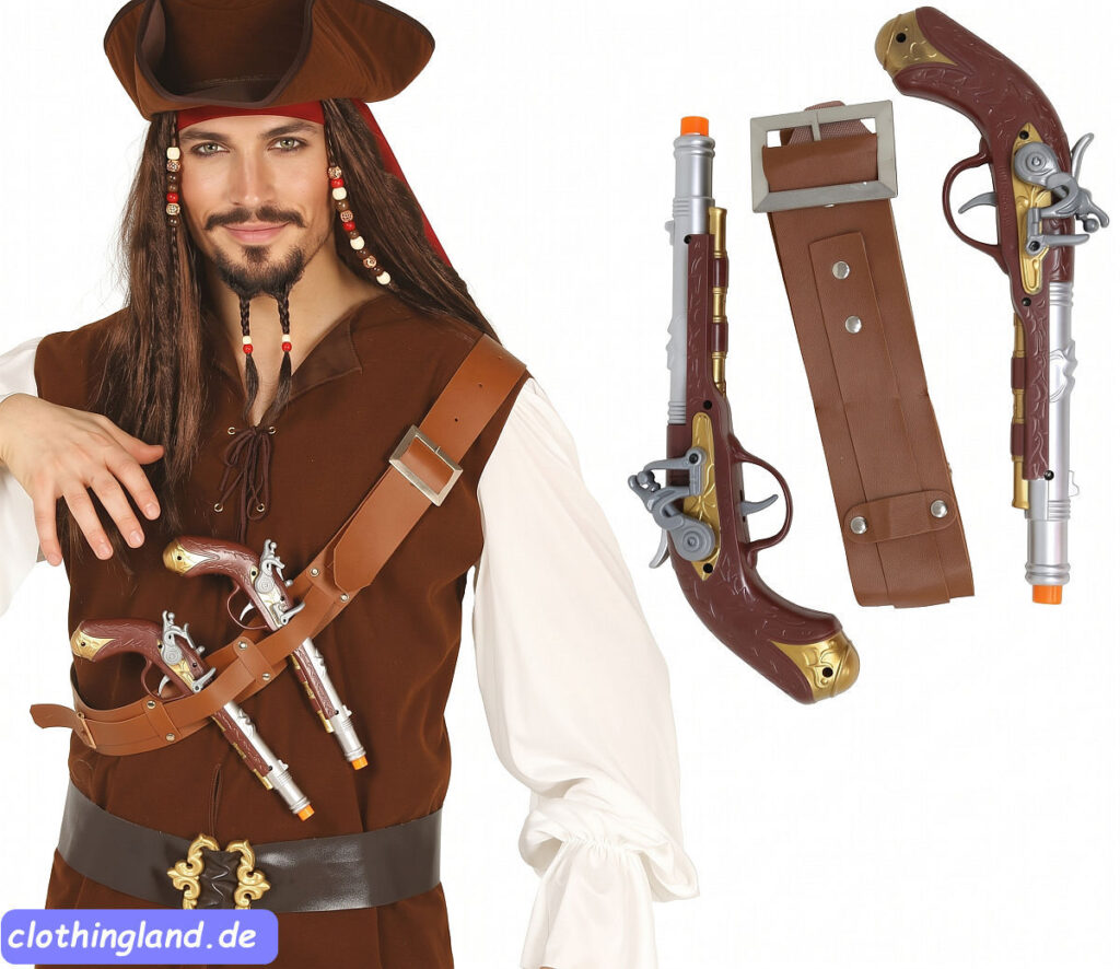 Spielzeug Piratenpistolen-Set für Erwachsene, Kunststoff-Waffen für Karneval und Piraten-Kostüme.