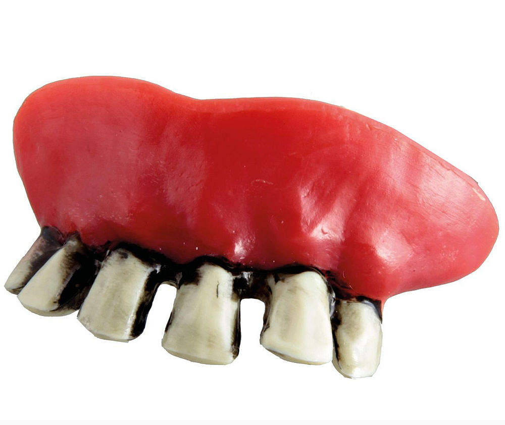Oberen Fake Zombiezähnen als Halloween-Accessoire in einem Kostümladen, Berlin.